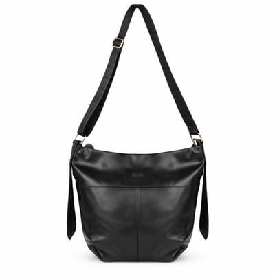 Solier FL46 SELINE - shopper hobo schoudertas voor dames - natuurlijk leer - ruime inhoud - verstelbare schouderband - zwart
