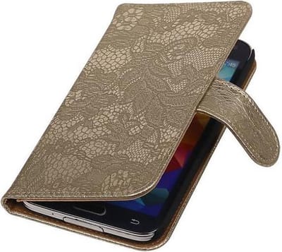 Lace Bookstyle Wallet Case Hoesjes Geschikt voor Samsung Galaxy S5 G900F Goud