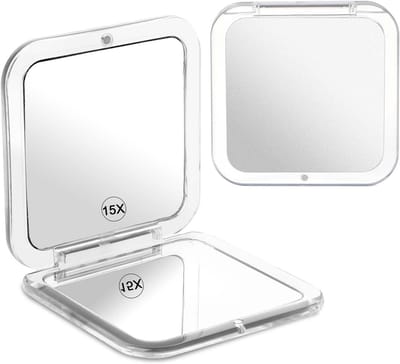 Folding Makeup Mirror met 15x Vergroting - Dubbelzijdige Make-up Spiegel - Draagbare Reisspiegel - Kleine Pocket Spiegel voor Handtassen - Compacte Spiegel voor Kantoor en Vrouwen - Grijs