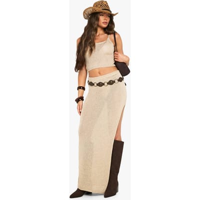 boohoo Dames Pailletten gebreide transparante cami-top en maxi rok met gespleten zijkant | Gold | Maat: Large