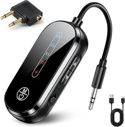 Bluetooth Receiver - 2 in 1 Bluetooth Transmitter en Receiver - BT 5.4 - Bluetooth Auto via AUX - voor Hoofdtelefoon, 3,5mm Bluetooth Aux Adapter - Plug and Play - Draadloze Audio-adapter voor Vliegtuig TV Speaker
