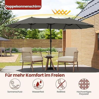Tuinparasol 140x210 cm Bellavero met Solar LED – Rechthoekige Kantelbare Parasol met UV50+ Bescherming – Aluminium/Staal Kurbelscherm voor Balkon, Tuin, Terras (Zonder Voet) – Bellavero