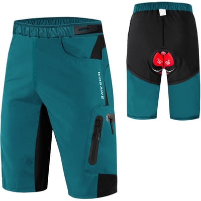 Short de cyclisme 2 en 1 pour homme, short ample respirant à séchage rapide pour VTT avec rembourrage 3D L bleu