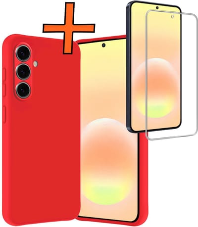 Hoes - Met Screenprotector - Geschikt voor Samsung Galaxy A57 - Sterk & Shockproof - Back Cover - Siliconen Case - Telefoon Hoes - Rood