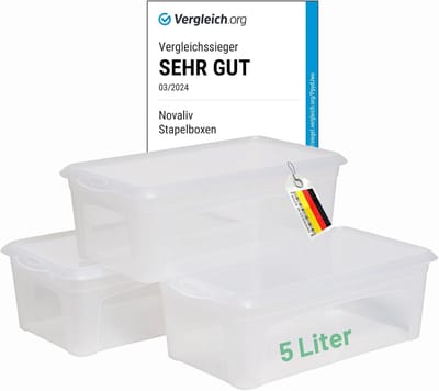 3x opbergdozen met deksel 5L transparante dozen stapelbaar nestbaar opbergdozen met clipsluiting kunststof BPA-vrij 34x19x11 cm
