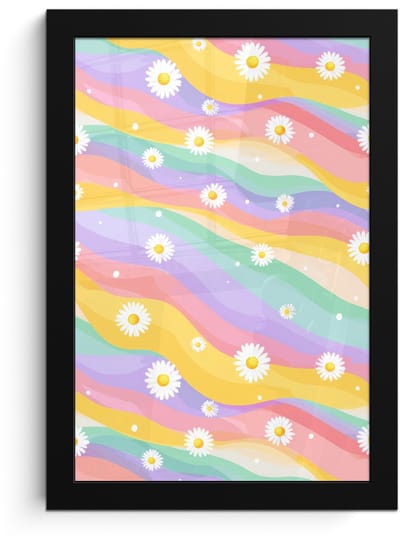 Poster in lijst - Fotolijst 20x30 cm - Posters - Madeliefjes - Kleurrijk - Pastel - Vrolijk - Posterlijst zwart - Decoratie - Wanddecoratie woonkamer - Muurdecoratie slaapkamer