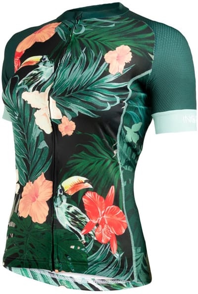 Ingeklikt Tropical Toucan - Fietsshirt dames korte mouw - print met groene bladeren en toekans - maat 4XL (46-48)
