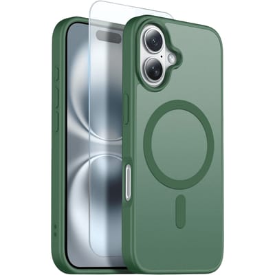 Northjo 2-in-1 iPhone 16 Hoesje – Shockproof, MagSafe + Screenprotector Groen