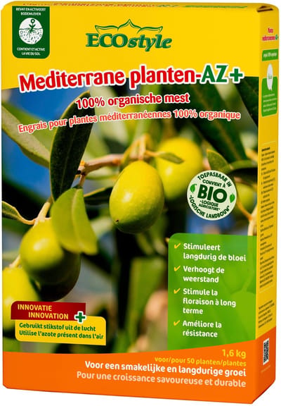 ECOstyle Mediterrane Planten-AZ - Voor Stevige Vruchten - Extra Bacterien Voor Gezonde Voeding - 120 dagen voeding - Voor 50 Planten - 1,6 KG
