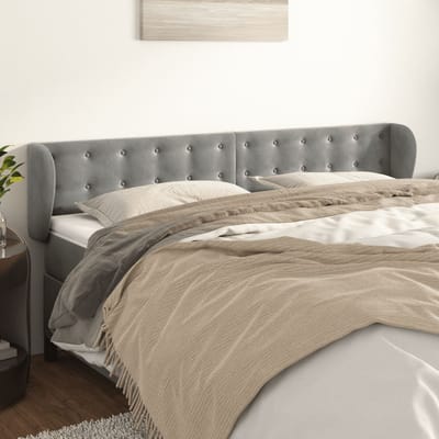 vidaXL - Hoofdbord - met - randen - 203x23x78/88 - cm - fluweel - lichtgrijs