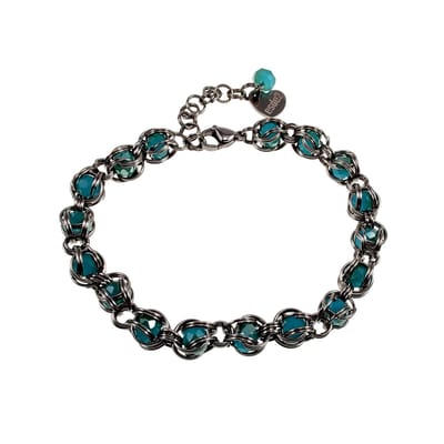 Schakelsarmband met Turquoisegroen Kristallen, Armband Dames, Roestvrij Staal - Verstelbaar 18 - 24 cm