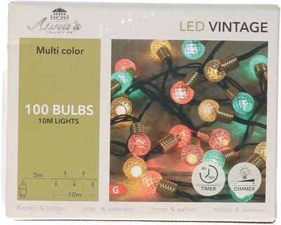 Anna's Collection Lichtsnoer - vintage bolletjes - 100 led lampjes - groen/rood/wit - 10 m - sfeerverlichting - kerstverlichting