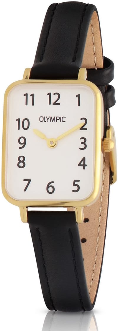 Olympic OL66DDL011 Tilly Dames Horloge - Mineraalglas - Staal/Leer - Goudkleurig/Zwart - Ø 26 mm - 20 mm breed - Quartz - Gesp - 3 ATM (spatwater)