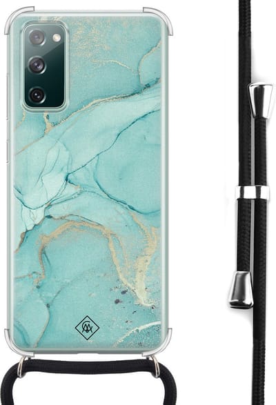 Casimoda® hoesje met koord - Geschikt voor Samsung S20 FE - Marmer mint groen - Afneembaar koord - Siliconen/TPU - Mint