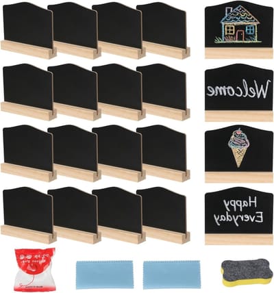 Kleine krijtbordjes met standaard 10 x 7,5 cm - 20 stuks mini slate borden voor schrijven, prijslabels en tafelkarten