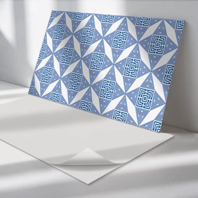 Wallfluent Vinyl Wandpaneel - Geometrisch rasterpatroon Wandpaneel PVC - 100 cm x 50 cm - Blauw Vinyl Wandpaneel - Set van 1 - Rechthoekig Wandbekleding Vinyl - Patroon Wandpaneel - Zelfklevend Wandpaneel - Wandpaneel Keuken en Badkamer
