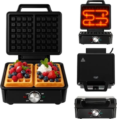 Dubbel Wafelijzer - Bakplaat - Lekkere Wafels Maken - Temperatuurregeling - 9 x 145 cm - Zwart