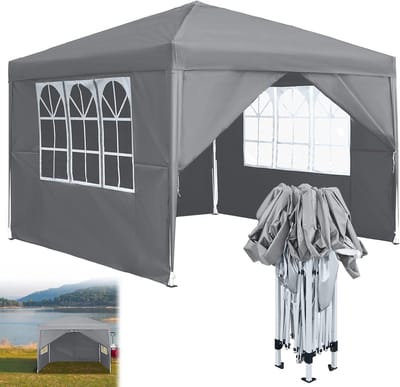 Pop-up Vouwpaviljoen - Partytent Tuintent - Feestelijke Gelegenheid - Waterdicht UV-bescherming - 3 x 3 Meter - Grijs
