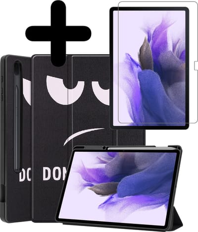 Hoes - Geschikt voor Samsung Galaxy Tab S7 FE - Met Screenprotector - Trifold Bookcase - Hard Cover Case - Met Uitsparing Geschikt voor S Pen - Hardcover Book - Tablet Hoesje - Don't Touch Me