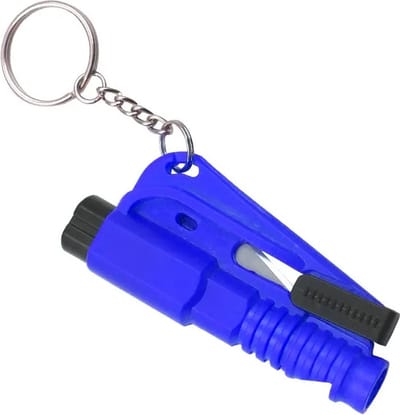 Noodhamer sleutelhanger | Veiligheidshamer | 3 in 1 | Blauw | Auto hamer | Gordelsnijder | Autoruit breker | Noodfluit |
