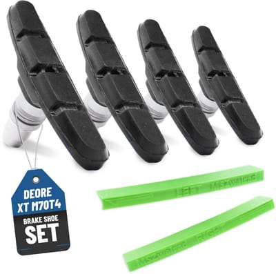 2 Paar SHIMANO Remblokjes V-BRAKE DEORE XT M70T4 Inclusief MSZweirad velgenrem afstelhulp - Geschikt voor Alivio / Deore / LX / XT velgremmen