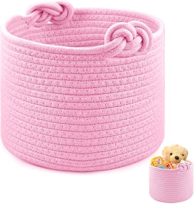kleine geweven opbergmand, gevlochten met handgrepen, katoenen touw-rekmand voor kinderen, speelgoedmand, wasmand voor kinderkamer, slaapkamer, badkamer, organiseren van kleding