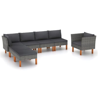vidaXL - 7-delige - Loungeset - poly - rattan - en - eucalyptushout - grijs