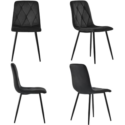YEHTOKHOME Eetkamerstoelen set van 4, Keukenstoel met fluwelen bekleding, Woonkamerstoel met rugleuning, Gestoffeerde stoel met metalen poten, Ergonomische stoel voor eettafel, Industrieel, Zwart