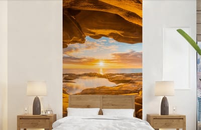 Behang - Fotobehang Grot - Zee - Horizon - Zonsondergang - Breedte 120 cm x hoogte 240 cm