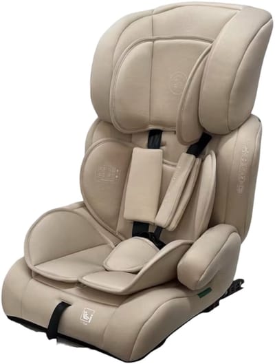 Liefjes & Co Varioseat Autostoel – i-Size – Groep 1/2/3 (76–150 cm) Memory Foam - Afstelbare hoofdsteun - Booster - Beige
