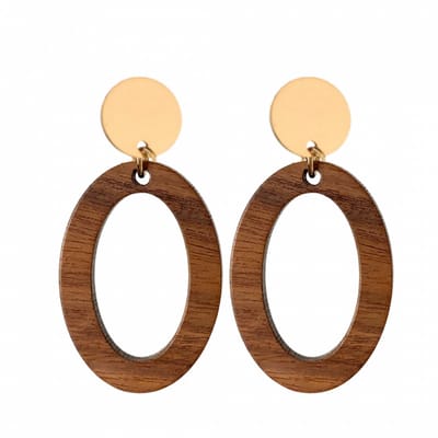 Clip oorbellen -hout -goudkleurig- lang- geen gaatje- Charme Bijoux