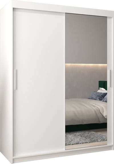 InspireMe - Kledingkast met 2 schuifdeuren, Modern-stijl, Kledingkast met planken (BxHxD): 150x200x62 - TORM II 150 Wit Mat