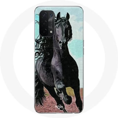 Hoesje - Oppo - A54 5G - Zwart Fries paard - Flexibel - Synthetisch