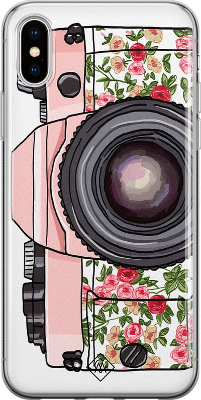 Casimoda® hoesje - Geschikt voor iPhone Xs - Hippie Camera - Siliconen/TPU telefoonhoesje - Backcover - Camera - Grijs