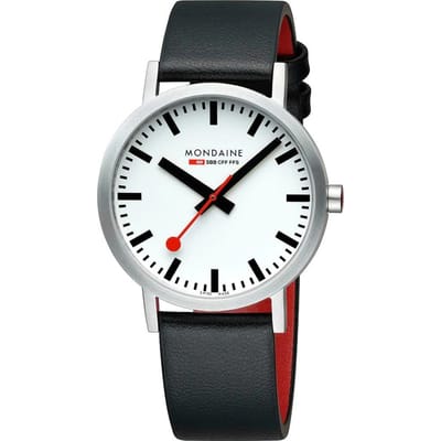 Mondaine M660.30360.16SBB Classic Heren Horloge - Stationsklok - Mineraalglas - Roestvrijstaal/Leer - Wit/Zilver/Zwart - Ø 40 mm - Quartz - Gesp