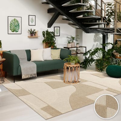 Binnen- en buitentapijt weerbestendig balkon keuken boho hoog-laag effect geometrisch