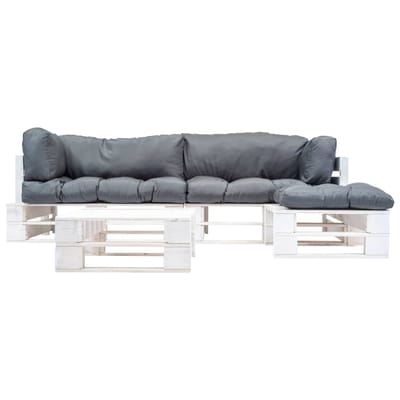 vidaXL - 4-delige - Loungeset - pallet - met - grijze - kussens - hout
