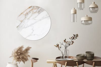 WallCircle - Wandcirkel 90x90 - Marmer - Steen - Wit - Goud - Marmerlook - Steen - Luxe - Ronde schilderijen woonkamer - Wandbord rond - Muurdecoratie cirkel - Kamer decoratie binnen - Wanddecoratie muurcirkel - Woonaccessoires