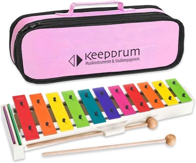 Kinder Klokkenspel Set - Muziek Instrument - Muziek Leren - Precisie Stemming Hout - 315x115x60mm Tas - Roze