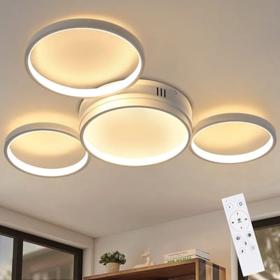 NETTLIFE Plafondlamp LED - Wit - Ringe Design - 4-Lichts - Metaal - Dimbaar - met Afstandsbediening - 52W - Moderne Plafondverlichting - voor Woonkamer | Slaapkamer | Eetkamer