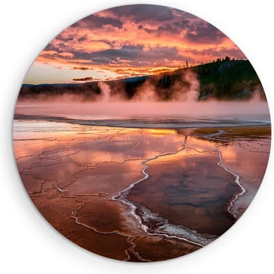 Saammp Muurcirkel Hout - Natuur - Zonsondergang- Ø 90 - Wandcirkel - Wanddecoratie Cirkel - Muurdecoratie Woonkamer - Slaapkamer decoratie - Rond Schilderij