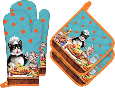 Ovenwanten en Pannenlappen Set - 100% Katoen - Hittebestendig en Extra Lange - Ideaal voor Koken en BBQ - ShopVlot