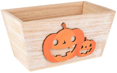 Dekoratief | Bakje m/pompoenen, naturel/oranje, hout, 20x12x10cm | A255445