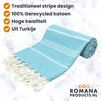 Romana Products Stripe Hamamdoek - Baddoek - Strandlaken - Saunalaken - 100cm x 180cm - Turquoise