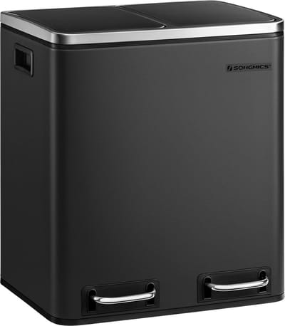 FurnStar - Pedaalemmer - Afvalemmer voor de keuken 30L - Afvalscheiding - Afvalemmer van metaal - Pedaalemmer met binnenemmers en handgrepen - Afvalscheidingssysteem - 2 x 15 liter - Softclose - Luchtdicht - Zwart