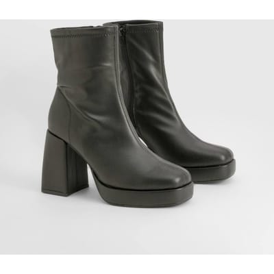 boohoo Dames Block Heel Platform Sock Boots | Black | Maat: 3