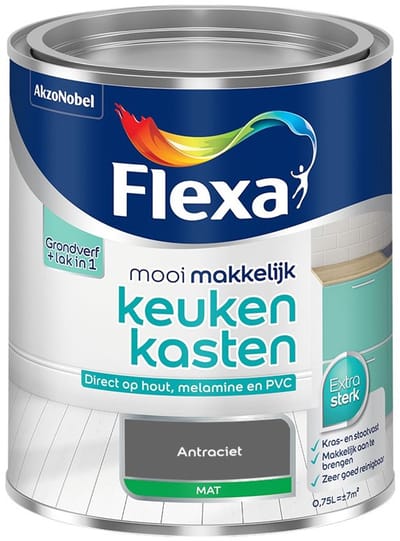 Flexa - Mooi Makkelijk Keukenkasten Mat - Antraciet - Mengverf - 750 Ml
