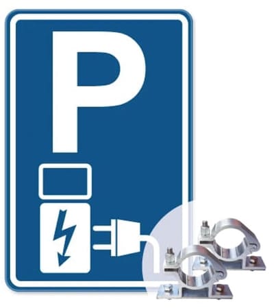 Bord oplaadpunt auto's - blauw - Weerbestendig Aluminium - 40x60 cm - Bevestiging: Met paalbeugels Ø48mm