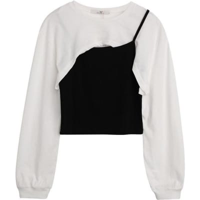 Dames T-shirt met lange mouwen Nep Tweedelig met Bretels Lente en Herfst Kort Ontwerp Dames Tops M