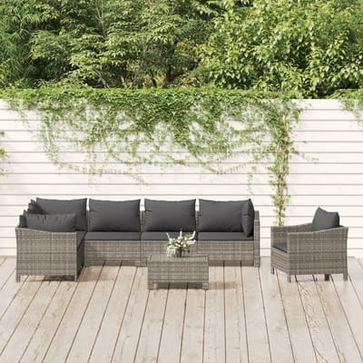vidaXL - 8-delige - Loungeset - met - kussens - poly - rattan - grijs